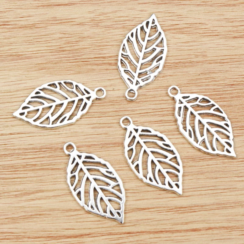 12 sztuk 27x15mm antyczny brąz i antyczne srebro Plated liść styl ręcznie Charms wisiorek: DIY dla bransoletka naszyjnik — zdjęcie 3