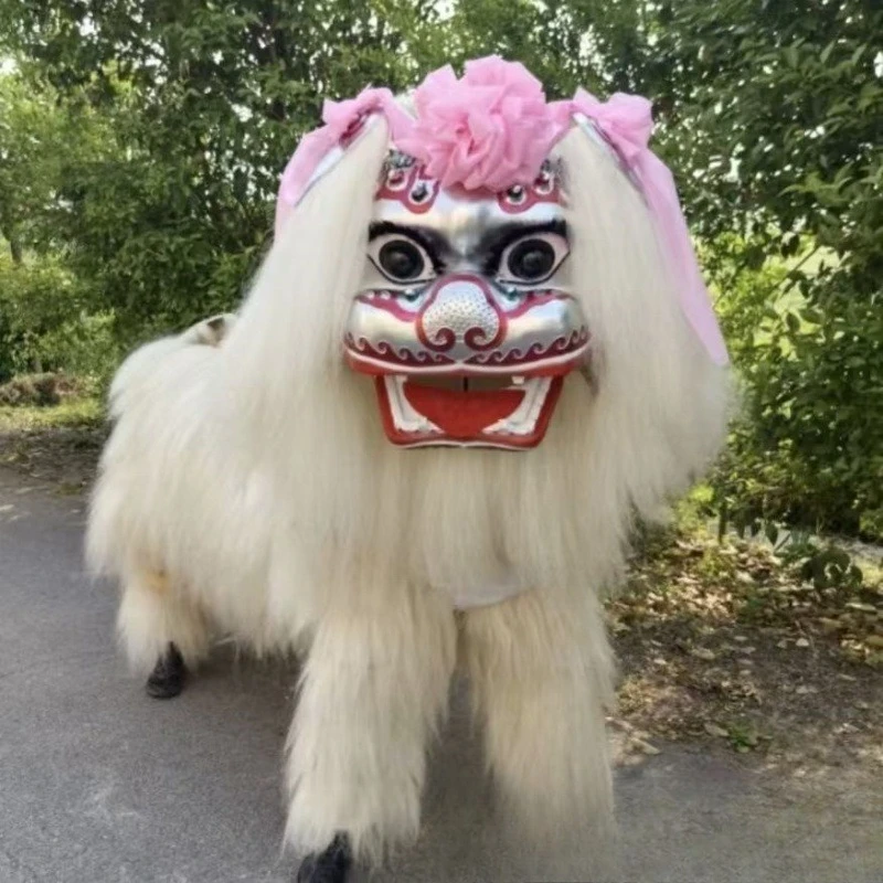 Smiley face lion dance adult double thickened little white lion auspicious folklore pure handmade