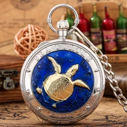 Retro New Musical Pocket Watch Men's Fob Chain Pendant Clock Unique Sea Turtle Pattern Large Size Music Movement Timepiece Gift