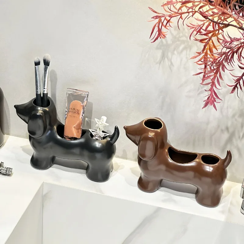 Creative Dachshund Electric Toothbrush Holder Ceramic Toothbrush Holder Washing Table Decorative Ornament Party Moving Gift