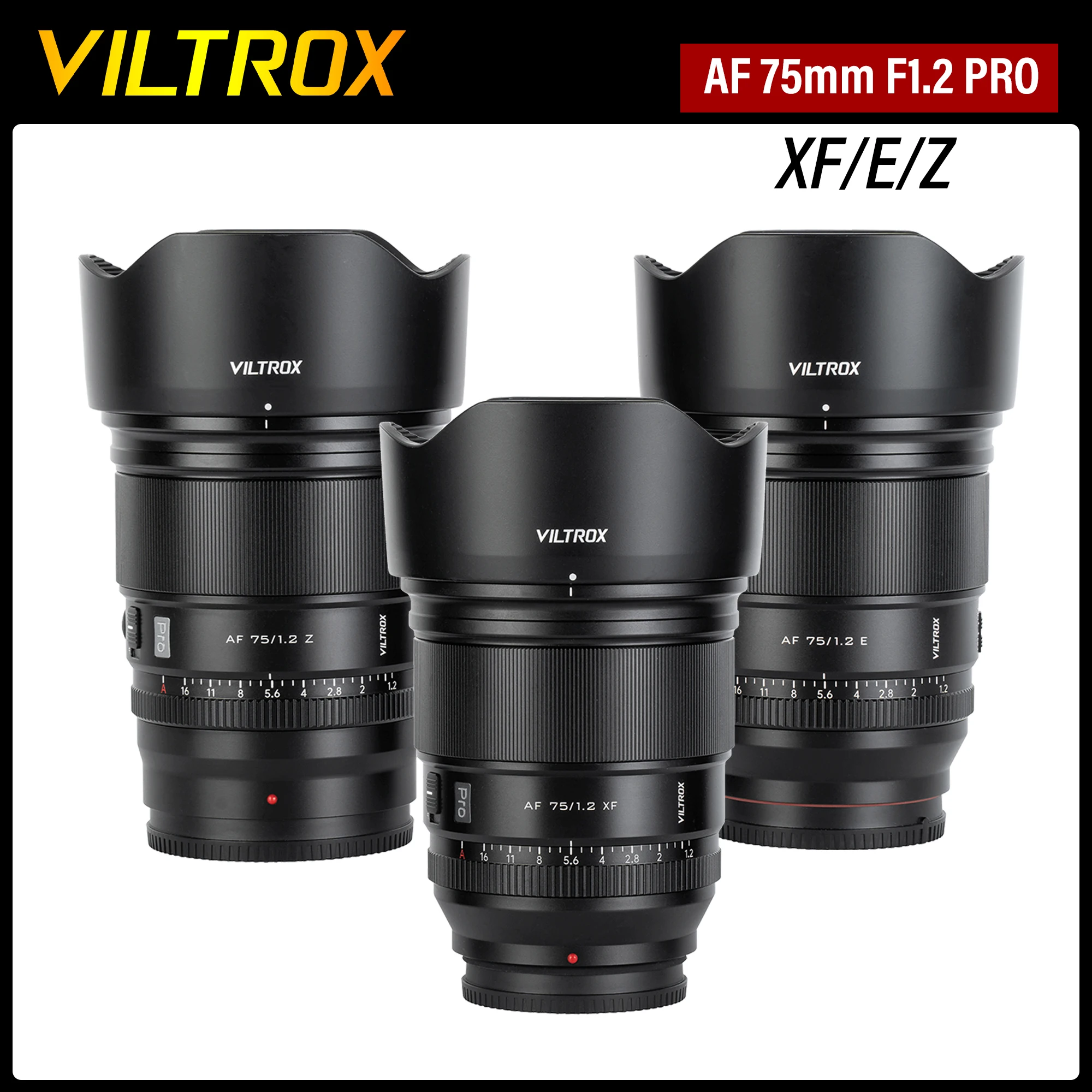 VILTROX F1.2 PRO 카메라 렌즈, 자동 초점 대형 조리개 인물 APS-C, 후지필름 XF 소니 E 니콘 Z 마운트 카메라용, 75mm