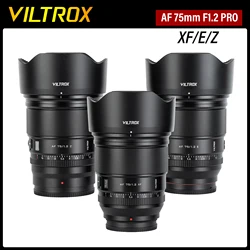 VILTROX F1.2 PRO 카메라 렌즈, 자동 초점 대형 조리개 인물 APS-C, 후지필름 XF 소니 E 니콘 Z 마운트 카메라용, 75mm