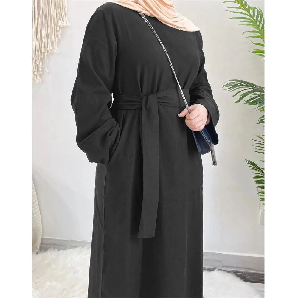 

Eid Ramadan Muslim Women Maxi Dress Belted Abaya Dubai Turkey Kaftan Islamic Clothing Abayas Caftan Arabic Robe Gown Jalabiya