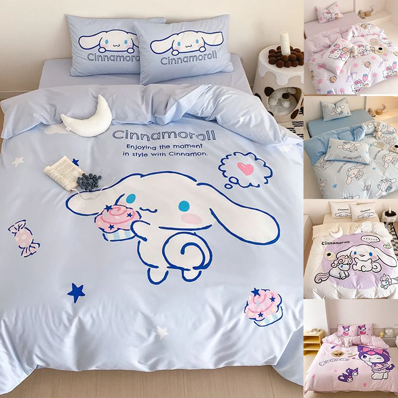 

Sanrios Kawaii Soft Bedding Kuromi Cinnamoroll Cartoon Cotton Student Home four-piece set Bed Sheet Quilt Cover Bed Accessories