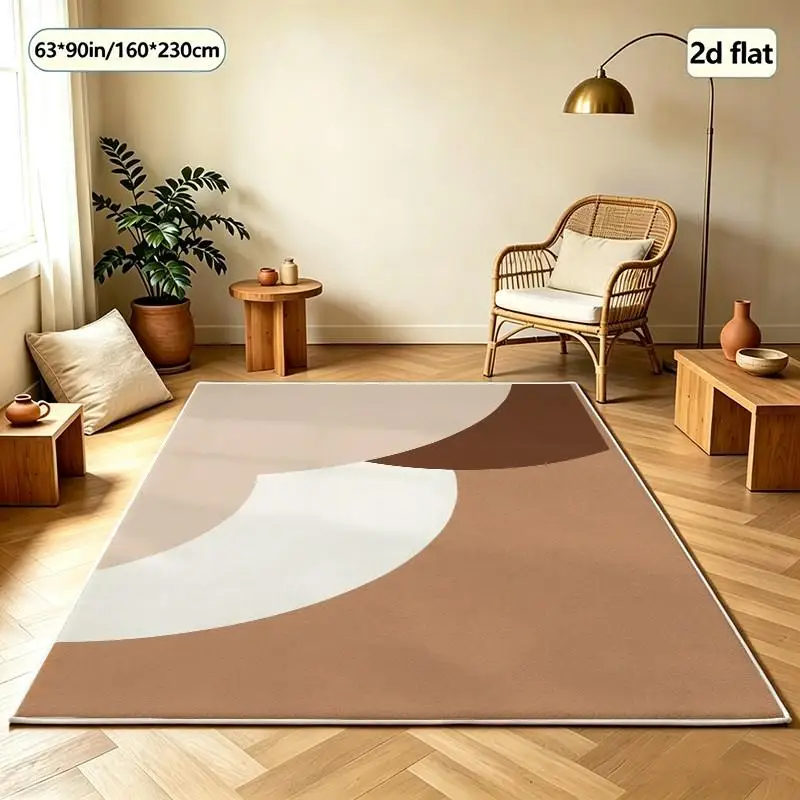 Bohemian Style Neutral Beige Brown Curved Abstract Pattern Carpet Non-Slip Carpet Washable Indoor Living Room Bedroom Decorative Carpet