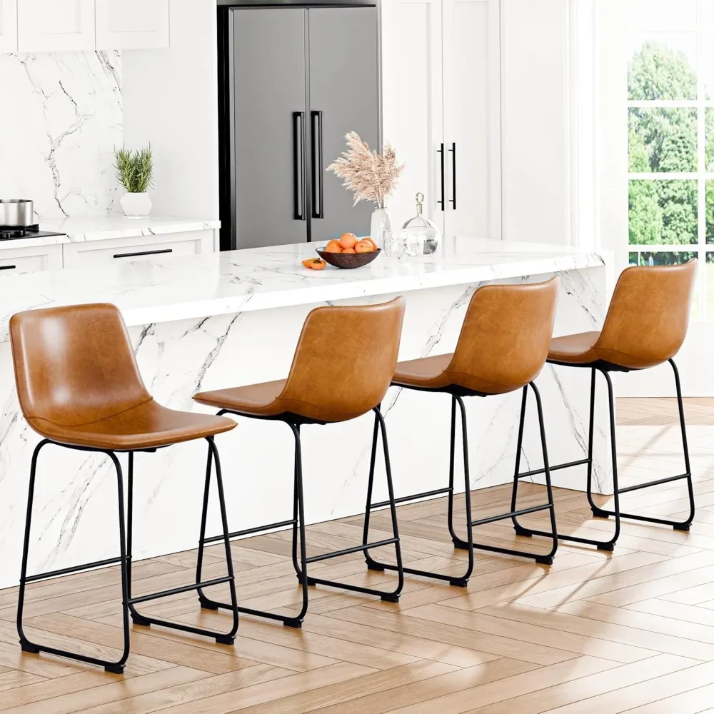 

Bar Stools Set of 4, PU Leather Counter Height Bar Stools, 26" Modern Bar Stools with Metal Legs, Urban Armless Dining Chairs