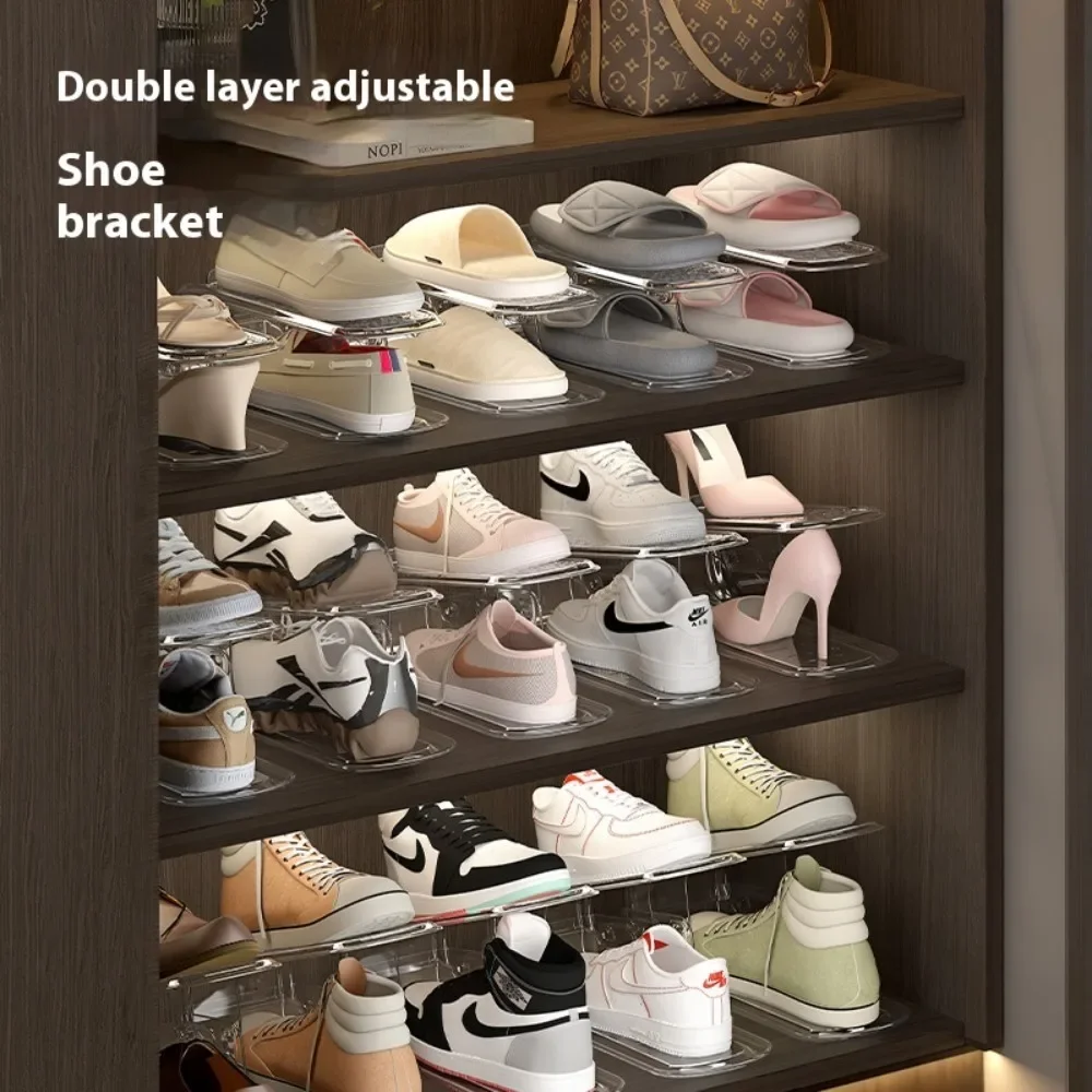 Adjustable Double-layer Shoes Tray Shoe Rack for Storing Shoes Saving Space Shoe Cabinet Storage Tool Holder Layered Partition