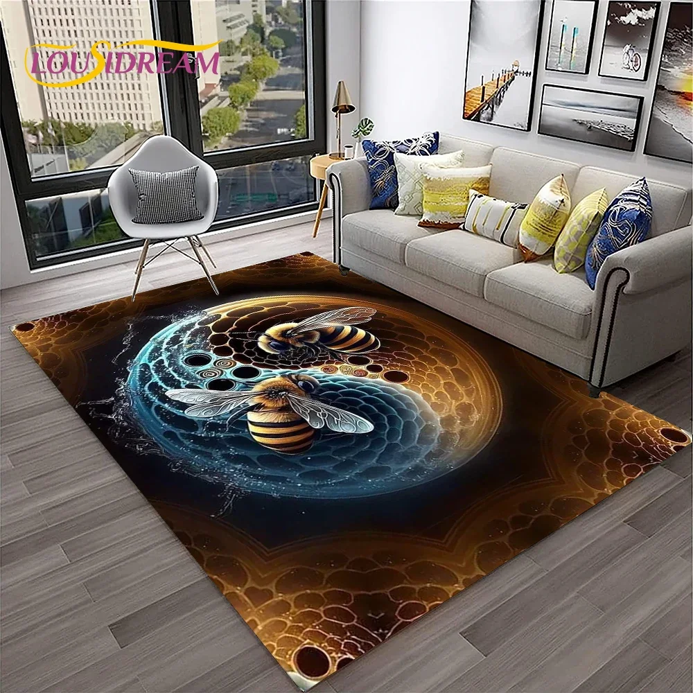 Insect 3D Cartoon Bee Cute HoneyBee Carpet Rug for Home Living Room Bedroom Sofa Doormat Decor,kids Area Rug Non-slip Floor Mat