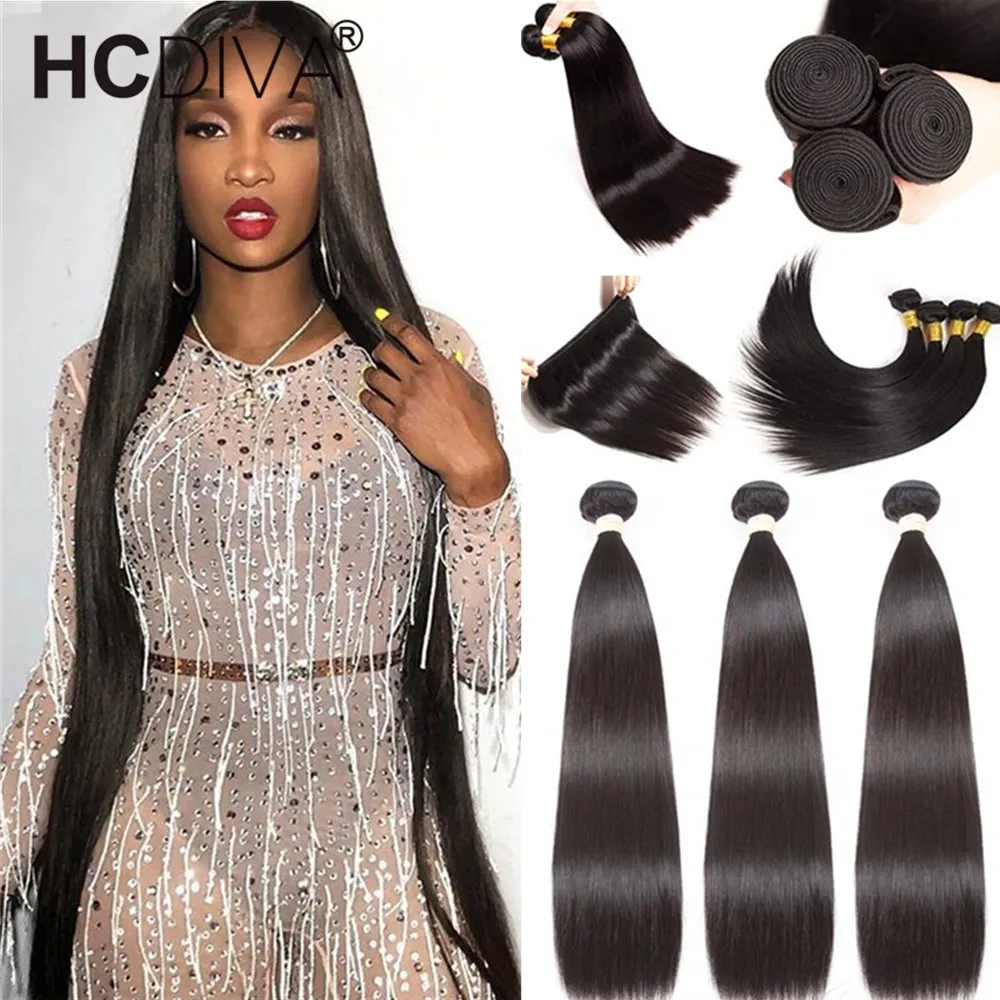 Brazilian Straight Hair Bundles Bone Straight Human Hair Bundles 10A 10-32 Inch Remy Human Hair Extensions For Black Women