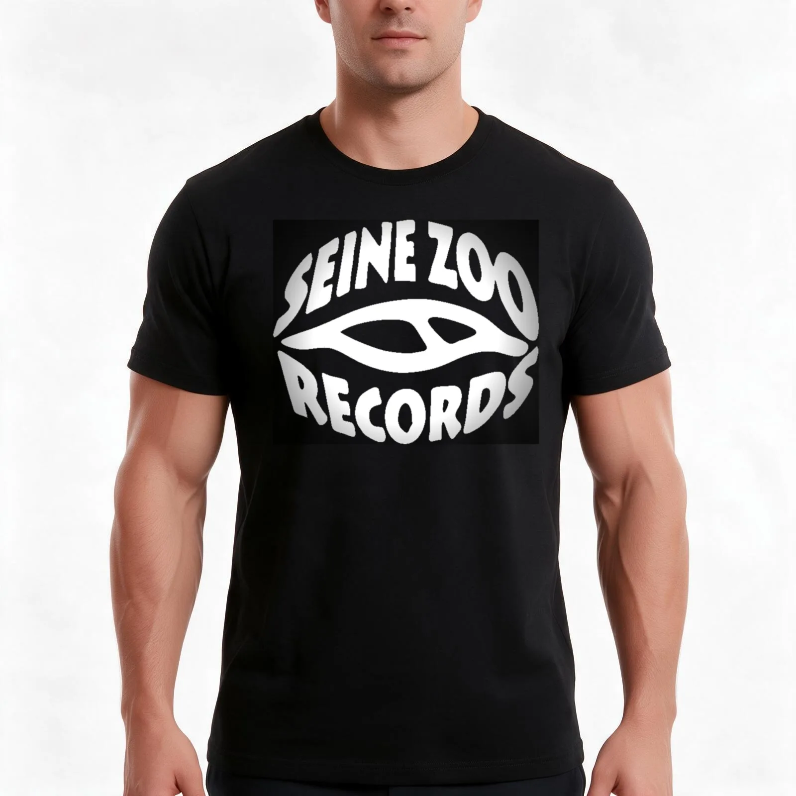 Seine Zoo Records T-Shirt, Summer Casual Cotton Tee, Oversized Streetwear Tops, Vintage Graphic Print, Loose Fit Short Sleeve