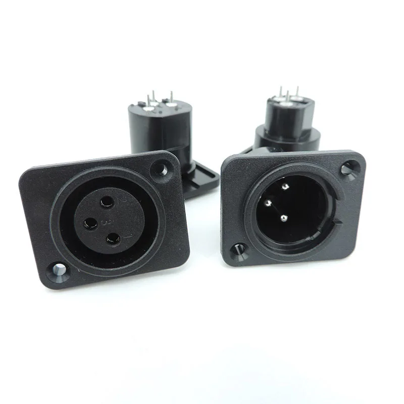 3Pin XLR power connector male female Straight socket Panel Mounted Chassis Square Shape MIC microphone audio cable connecting E