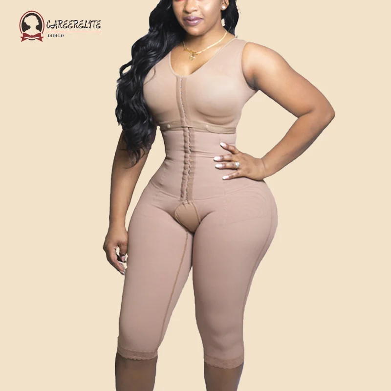 Fajas Colombians Shapewear Bodysuits Tummy Control  Adjustable Hook And Eye Front Closure High Compression Knee Length Pants