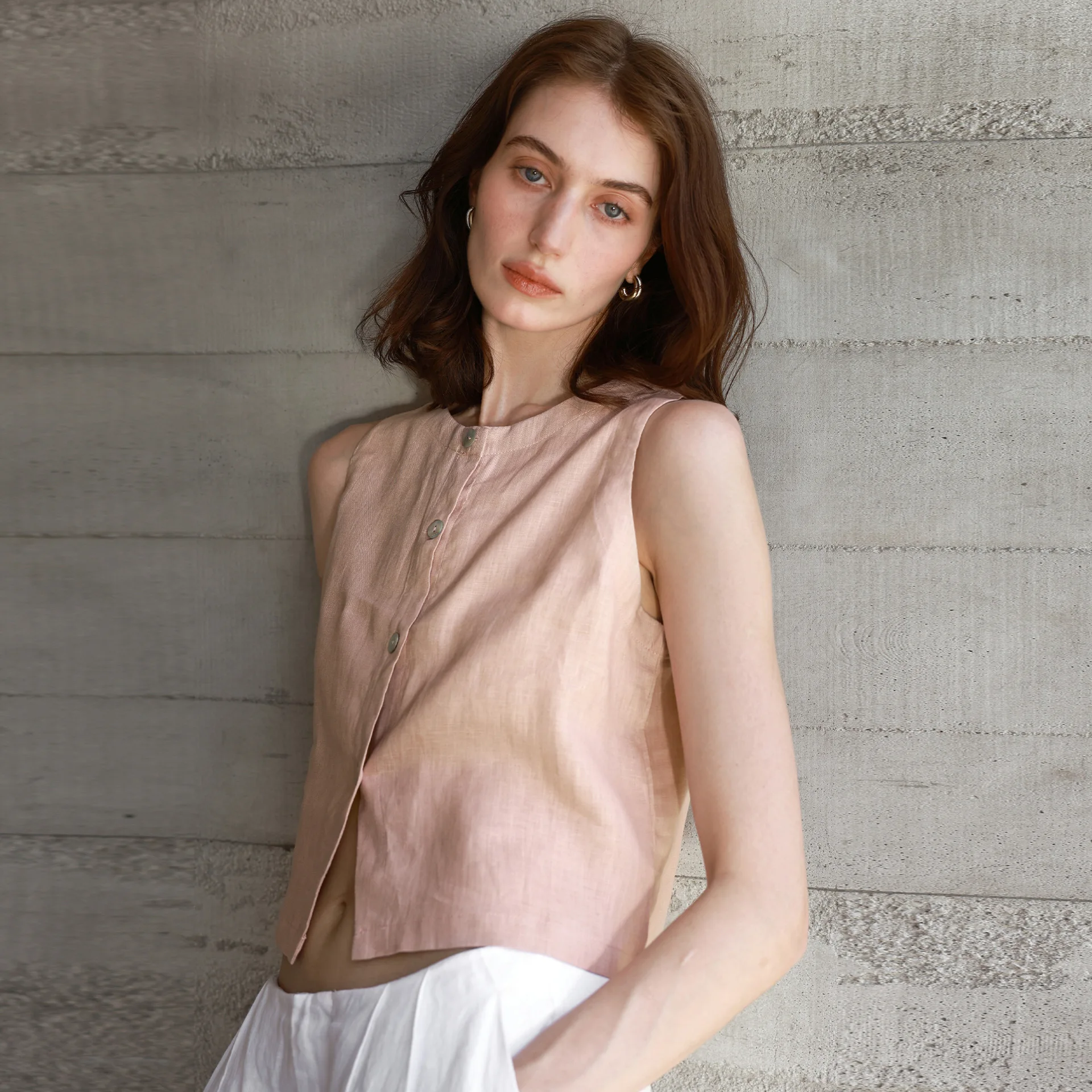 100% linnen chique voor- en achterkant twee slijtage dames linnen tanktop 2025 zomer nieuwe casual korte losse mouwloze crop tops