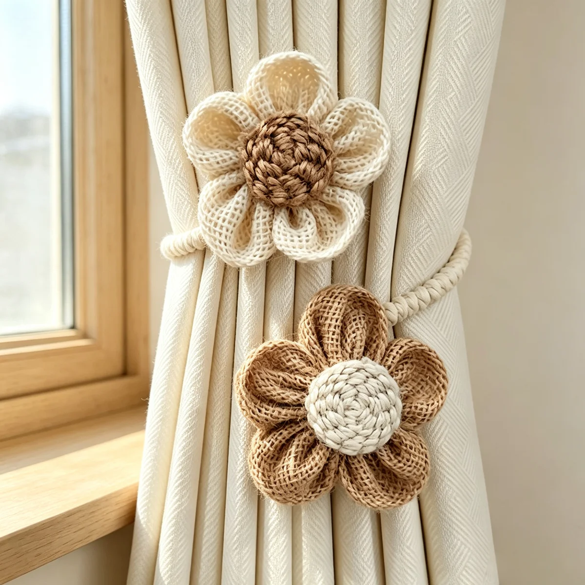 2Pcs Curtain Tiebacks Double Flower Decor Curtain Holdbacks Window Drape Holder for Living Bedroom Home Decor