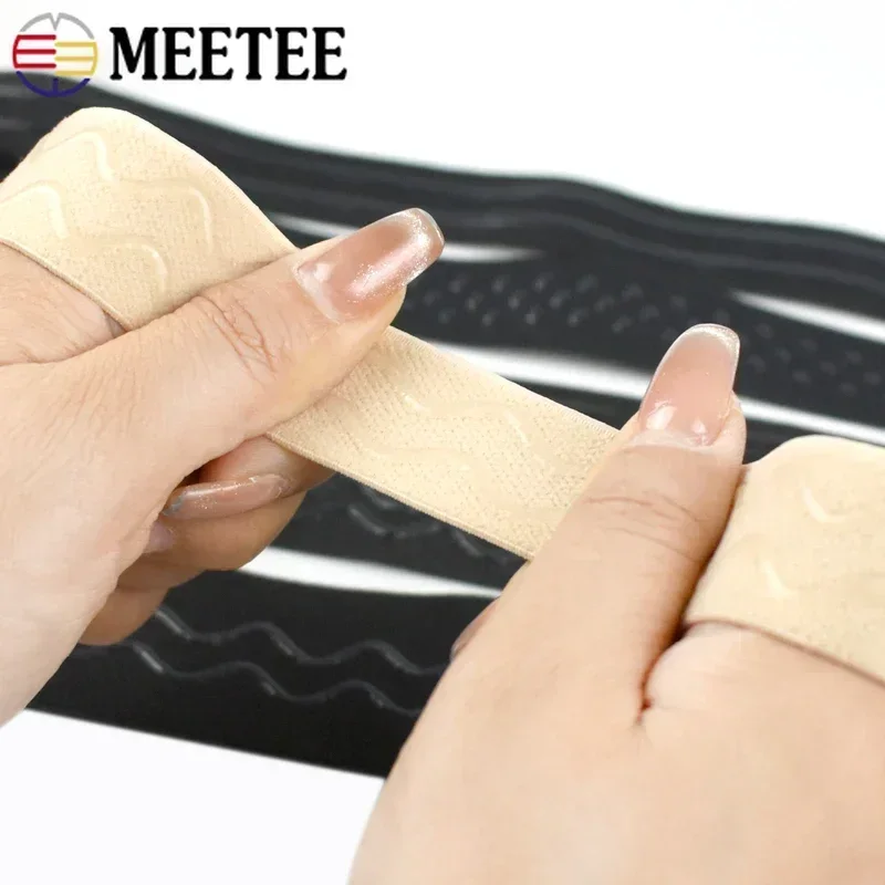 5M Meetee Non-slip Silicone Rubbon Band Black Elastic Bands for Sportswear Belt Strech Tape Clothing Sewing Spring Trimmings