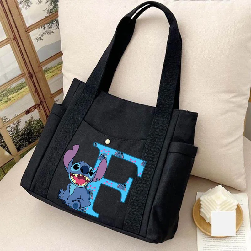 Bolso de hombro con letras en inglés para mujer, bolsa de mano de gran capacidad, con estampado de Disney Stitch, A-Z, 26