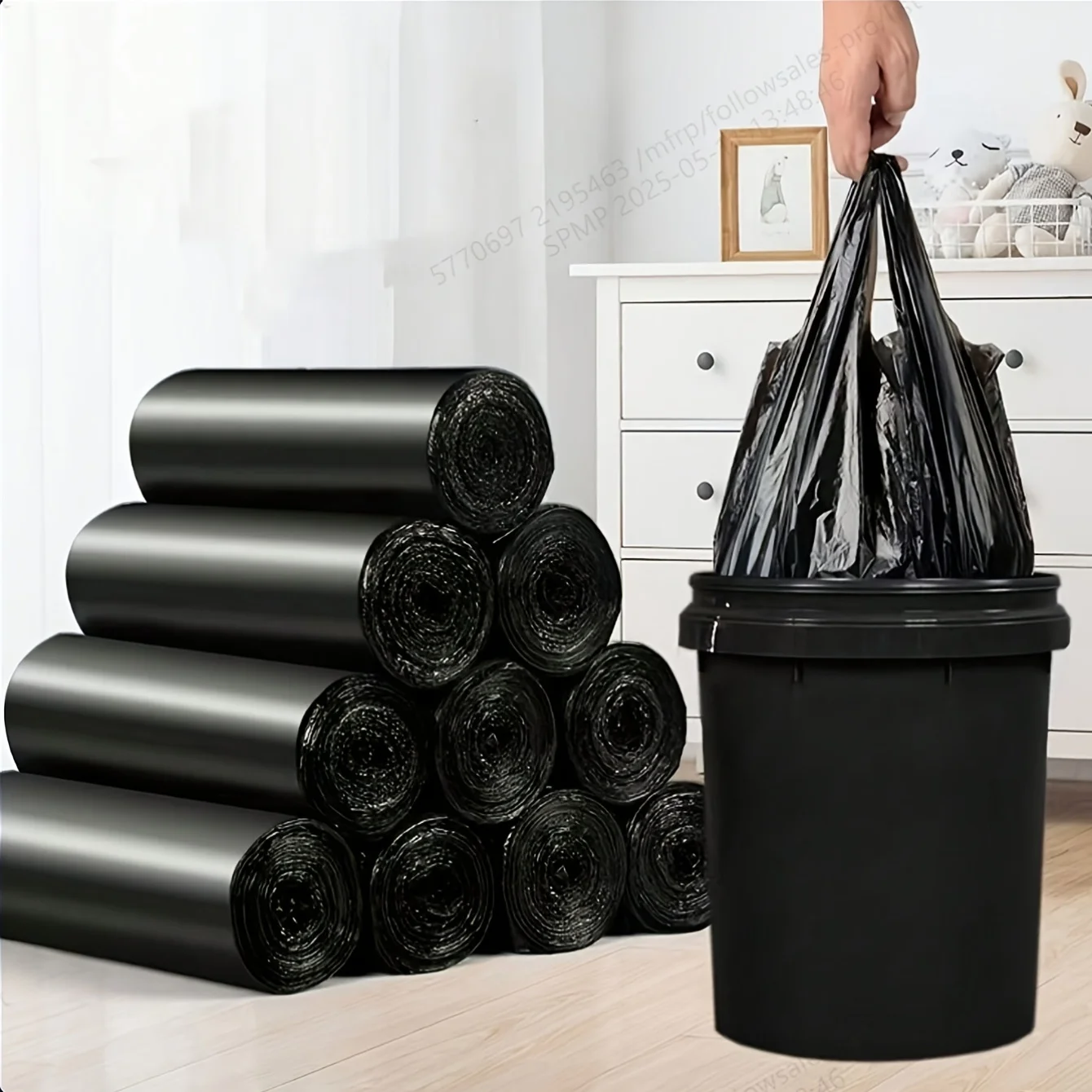 Bolsas de basura multiusos de estilo chaleco resistente, revestimientos negros gruesos resistentes a desgarros, paquete a granel para cocina, sala de estar y dormitorio