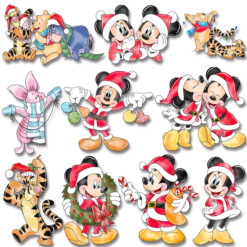

Merry Christmas for Mickey Minnie Winnie the Pooh Heat transfer stickers Iron on Transfers Patches on Clothes