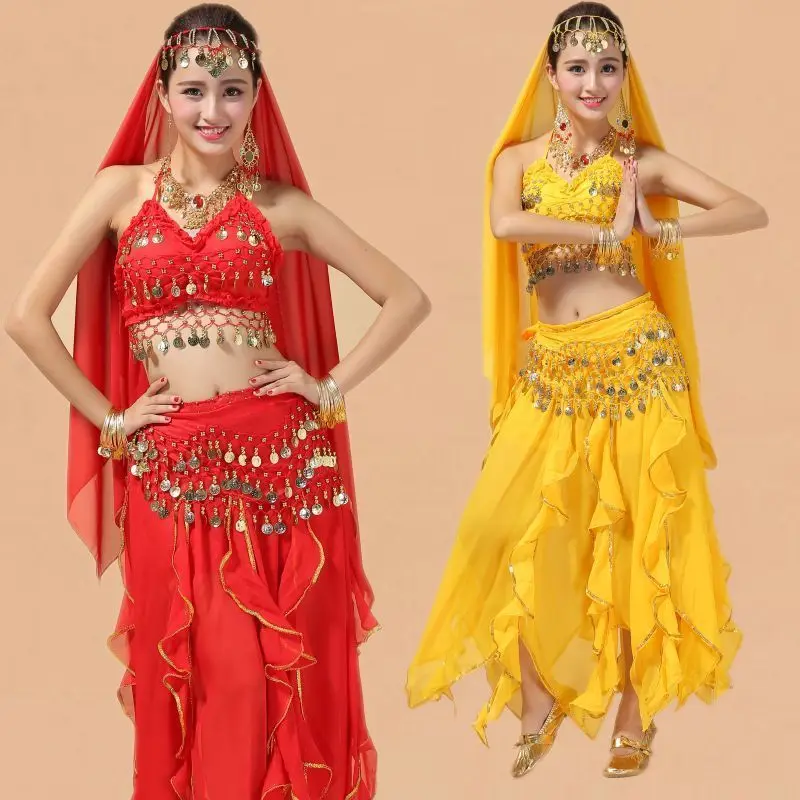 Traje de Danza del Vientre de Xinjiang, Conjunto de Ocho Faldas con Sujetador, Modelo T023, Ropa Étnica para Espectáculos