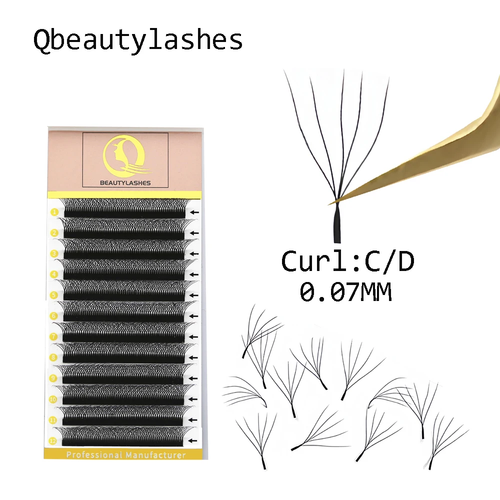 큐뷰티래쉬즈 5D 쉐이프 속눈썹 연장 팬 프리메이드 볼륨 내추럴 인조 속눈썹 여성용 메이크업 YY 개별 속눈썹