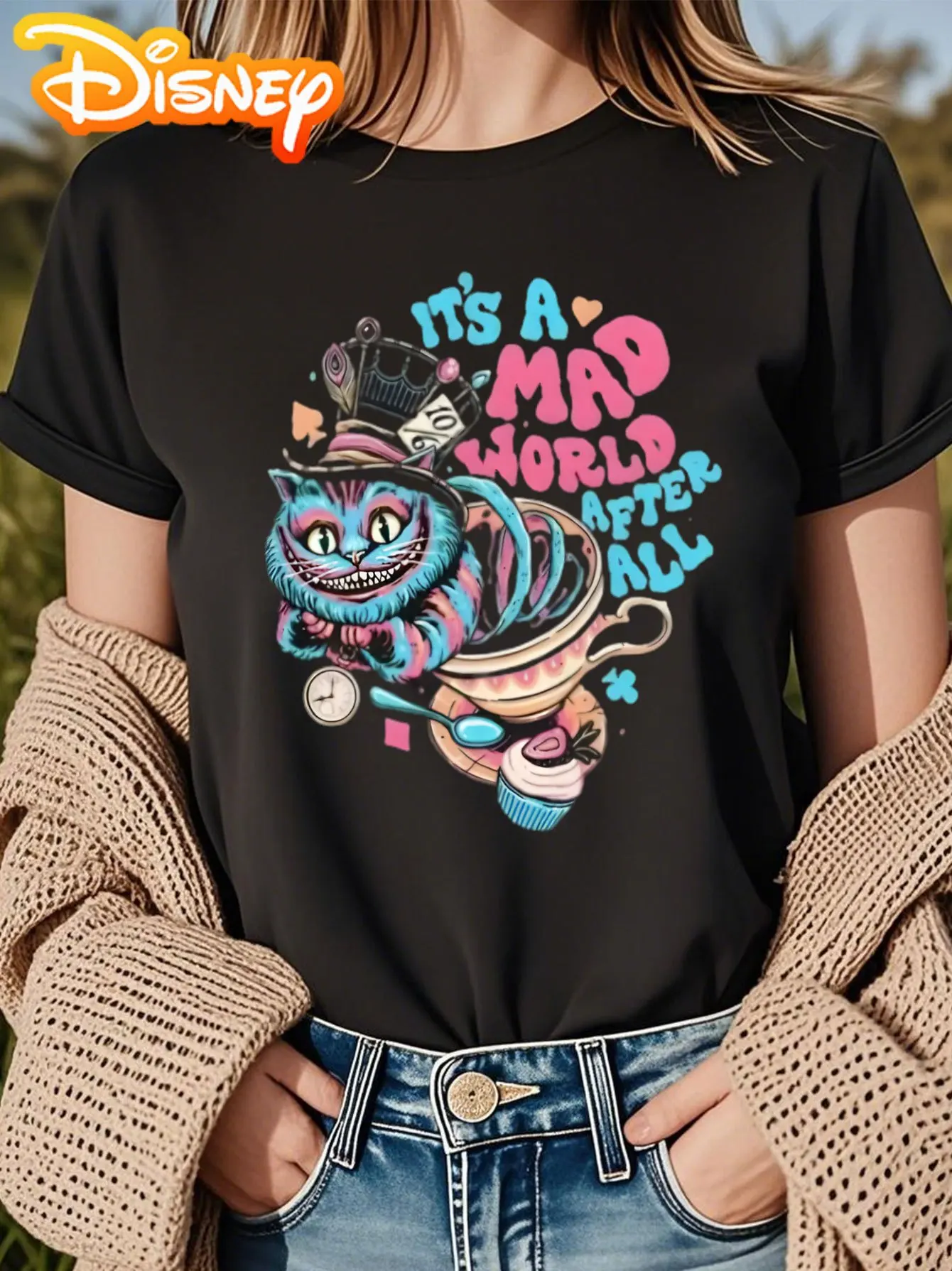 

Disney- Mad Tea Party Hot-selling in Summer Pure Crew Neck Short Sleeve T-shirt Women's Tee Graphic T-shirts Clothes