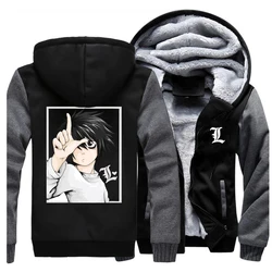 Fashion Japanese Anime Death Note Thicken Jacket Hoodies Men Funny Winter Casual Fleece Outswear Sportswear Hip Hop Streetwear