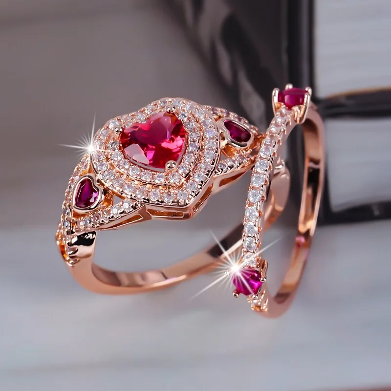 Romantic Couple Rings for Lover's Fashion Men Ring Cute Women Zircon Rhinestones Rings Set Wedding Band