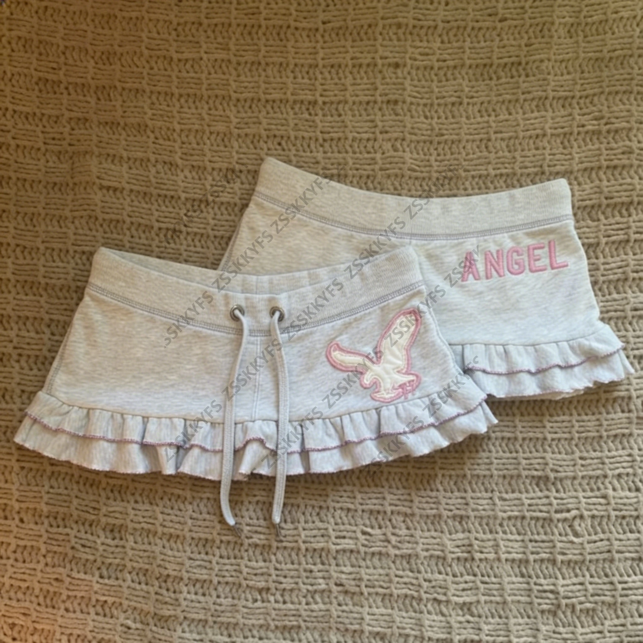 Vintage Y2k Ruffle Mini Skirt Sexy Letter Angel Girl Streetwear Summer 90s Clothes Women's Cuteore High Waisted Tight Skirt Slim