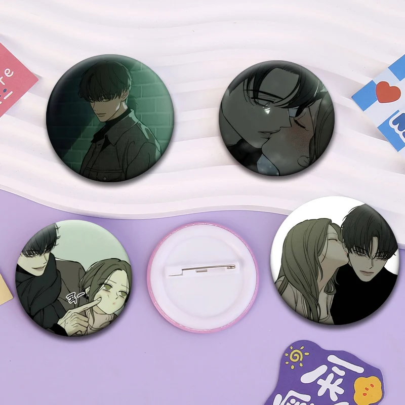 Korean Comics Tears on A Withered Flower Brooches Exquisite Handmade Anime Pins Round Cartoon Badge Bag Accessories Jewelry Gift