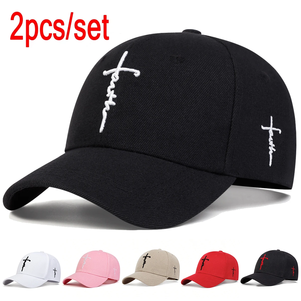 2Pcs Unisex Cross Embroidery Baseball Caps Spring Autumn Out