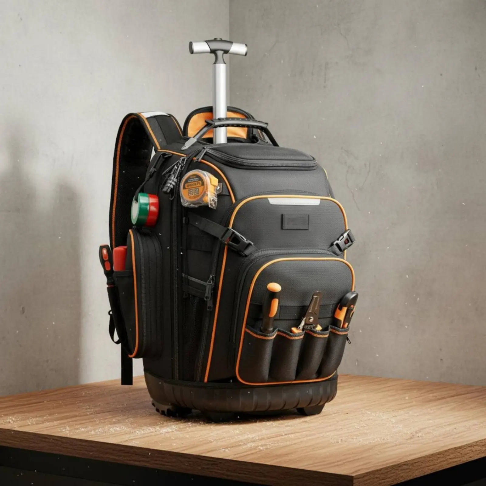 Rolling Tool Backpack Sturdy Duty Tool Trolley Backpack Charging Port Charging Port Breathable Carrier Padding for Electricians