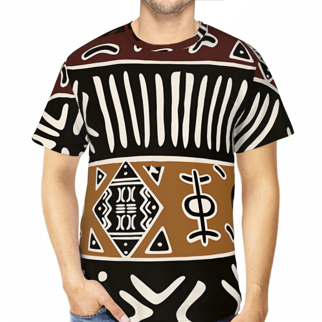 Mud Cloth with Elephants 3D Printed T Shirt For Man African Mud Tribal Unisex Polyester Loose Fitness Beach Male Tees