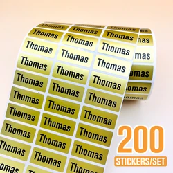 Adesivo personalizzato con nome da 200 pezzi Etichetta personalizzata per decalcomanie Kawaii impermeabile in oro per etichetta per bottiglia di cancelleria scolastica per bambini