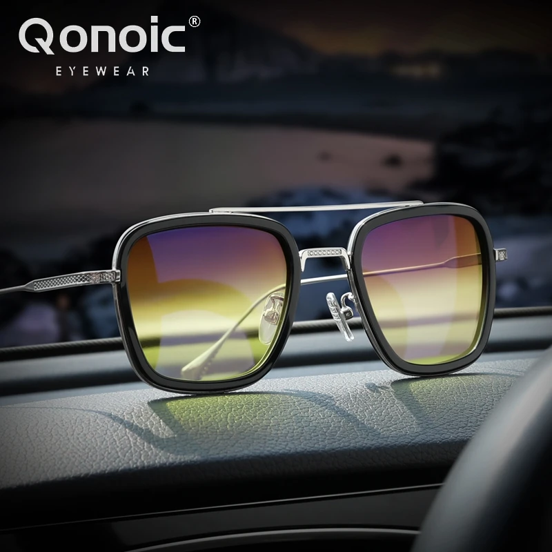 

Qonoic Night Vision Men's Pure Titanium Sunglasses Polarized UV400 HD Driving Sun Glasses Protect Eyes AH07806