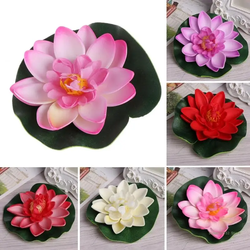 QX2E Artificial Fake Floating Flowers Lotus Water Lily Plants Garden for Tank Pond