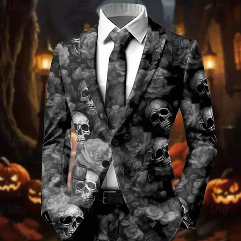 Afbeelding 4: Heren Gothic Castle 3D Print Twee Knop Pak Blazer Revers Party Formele Jas Chaqueta Hombre Lange Mouw Casual Bovenkleding Jas