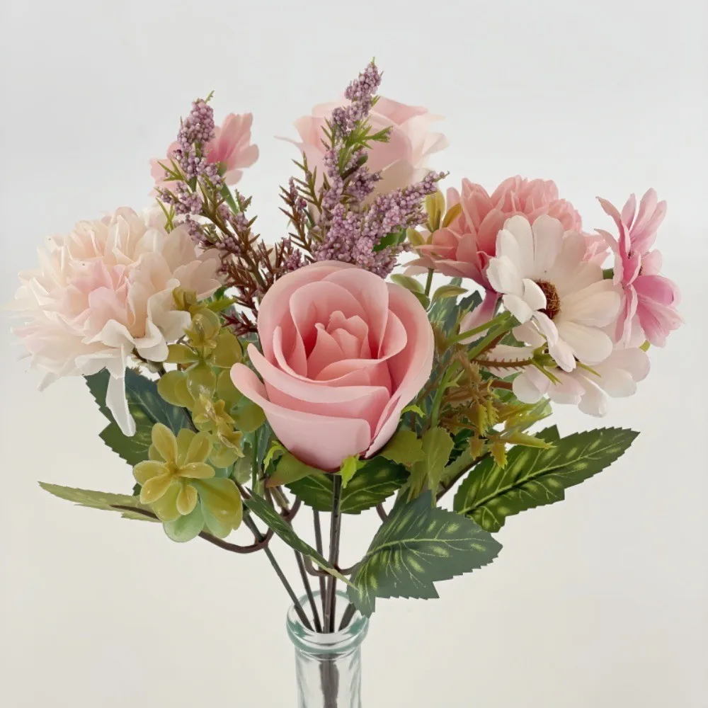 Künstlicher Rosen-Chrysanthemenstrauß mit 7-Gabeln in Herbstfarbe – lebensechte Herbstblumen aus Seide für Heimdekoration, Hochzeit, Thanksgiving – Detail 9