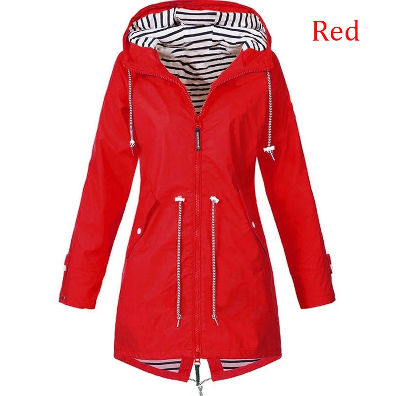 Fashionable women\'s windproof and waterproof trench coat Long sleeved coat Casual pants Zipper hooded raincoat S~5XL