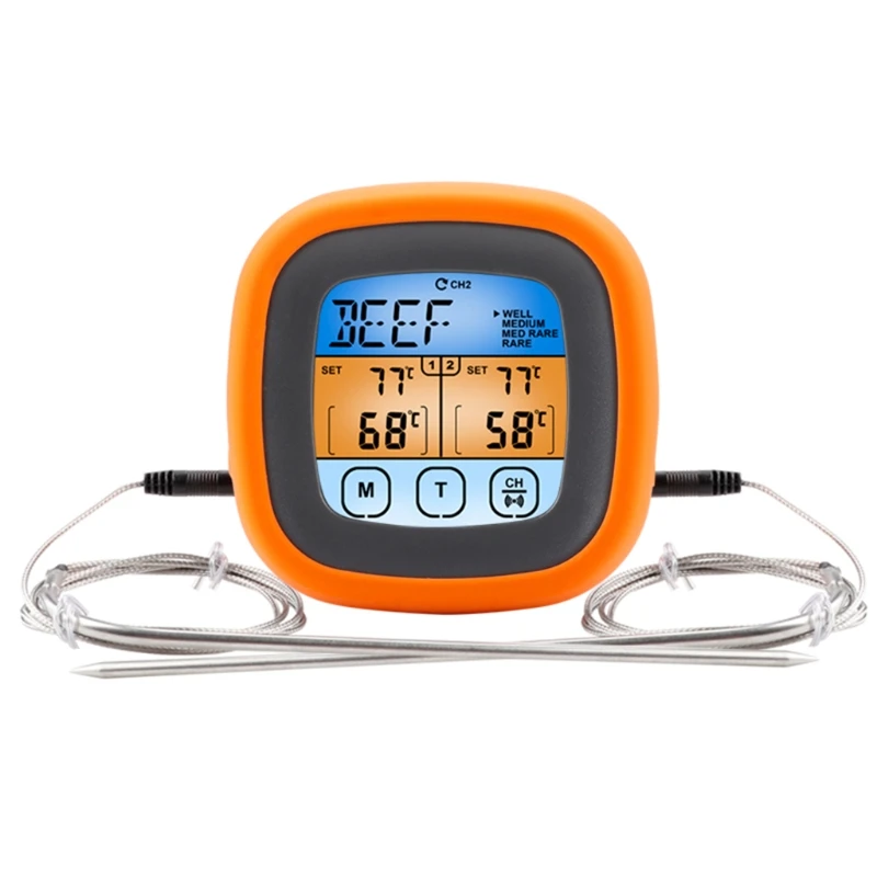 Digital Meat Thermometer With 2 Probes Alarm Backlight Magnetic Temperature Meter Compatible With Cooking Oven BBQ Grill