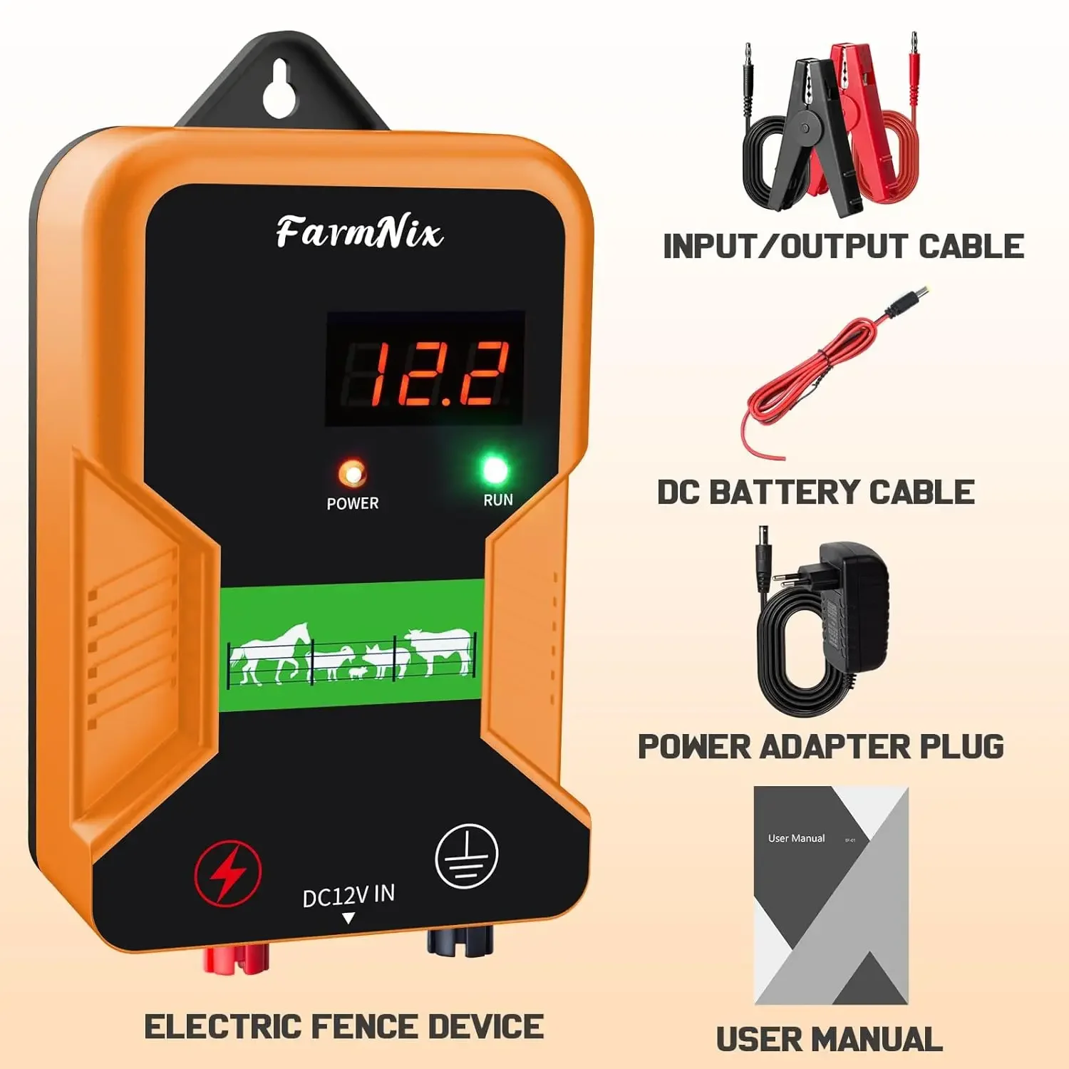 

15KM Electric Fence Energizer 12KV High Voltage Pulse Controller LCD Display Powered by AC/Solar Panel for Farm Livestock Cattle