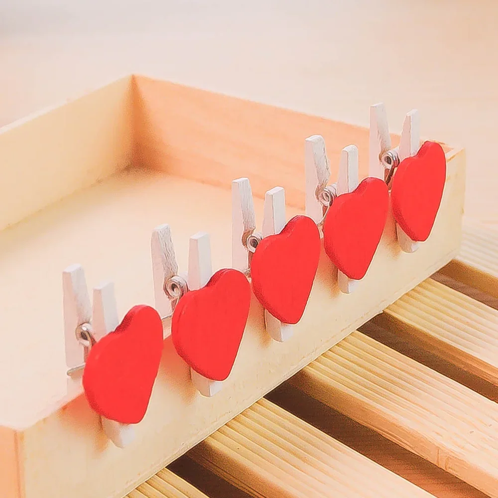 

50 Pcs Love Photo Clip Wooden Note Message Folder Photo Wall Decoration Peach Heart Clip Accessories Office Wooden Bookmark