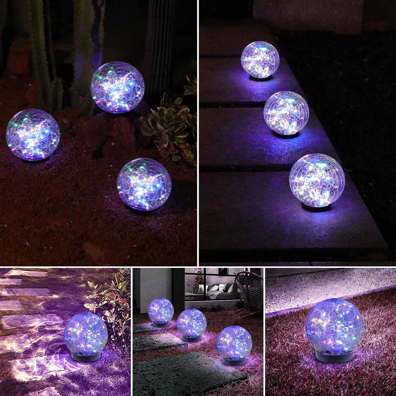 Gebarsten Glas Solar Globe Lights Buiten Waterdicht Led Gekleurde Decoratieve Verlichting Voor Tuin Achtertuin Pad Gazon Decoratie