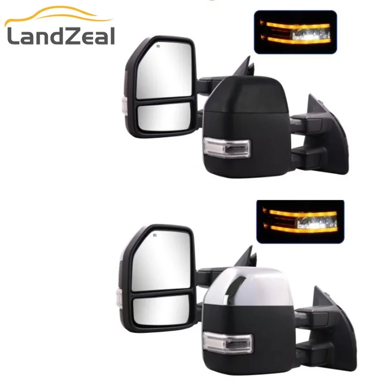 1Pair Black Texture/Chrome 7215B-08-ESH 7215C-08-ESH Side Towing Mirrors for 2008-2016 Ford F250 F350 F450 Super duty