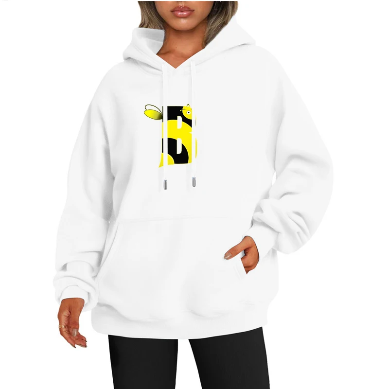 Women Fashion Hoodies Fall Bee with B Letter Print Hoodies Hip Hop Hoodies Teenage Rapper Sweaters Unisex Clothing