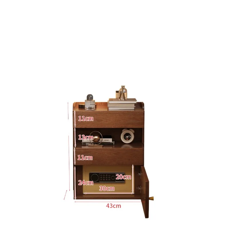 Solid wood bedside table, safe box, integrated cabinet, household valuables storage box, locker with lock.