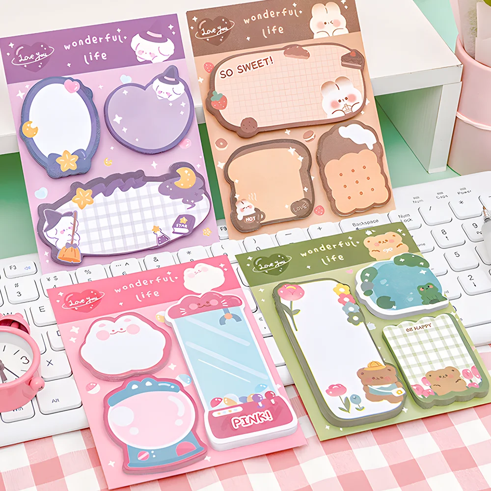 5Sets Cartoon Cute Kawaii Sticky Notes Dog Cat Memo Pads Post Notepads Journal Stationery To Do List Index Tabs Office Accessory