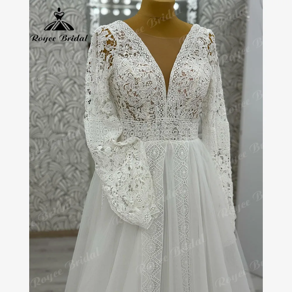 robe mariee boheme scollo a V pizzo manica lunga Bohemian Boho abito da sposa per le donne 2025 abito da sposa personalizzato abito sposa modesto