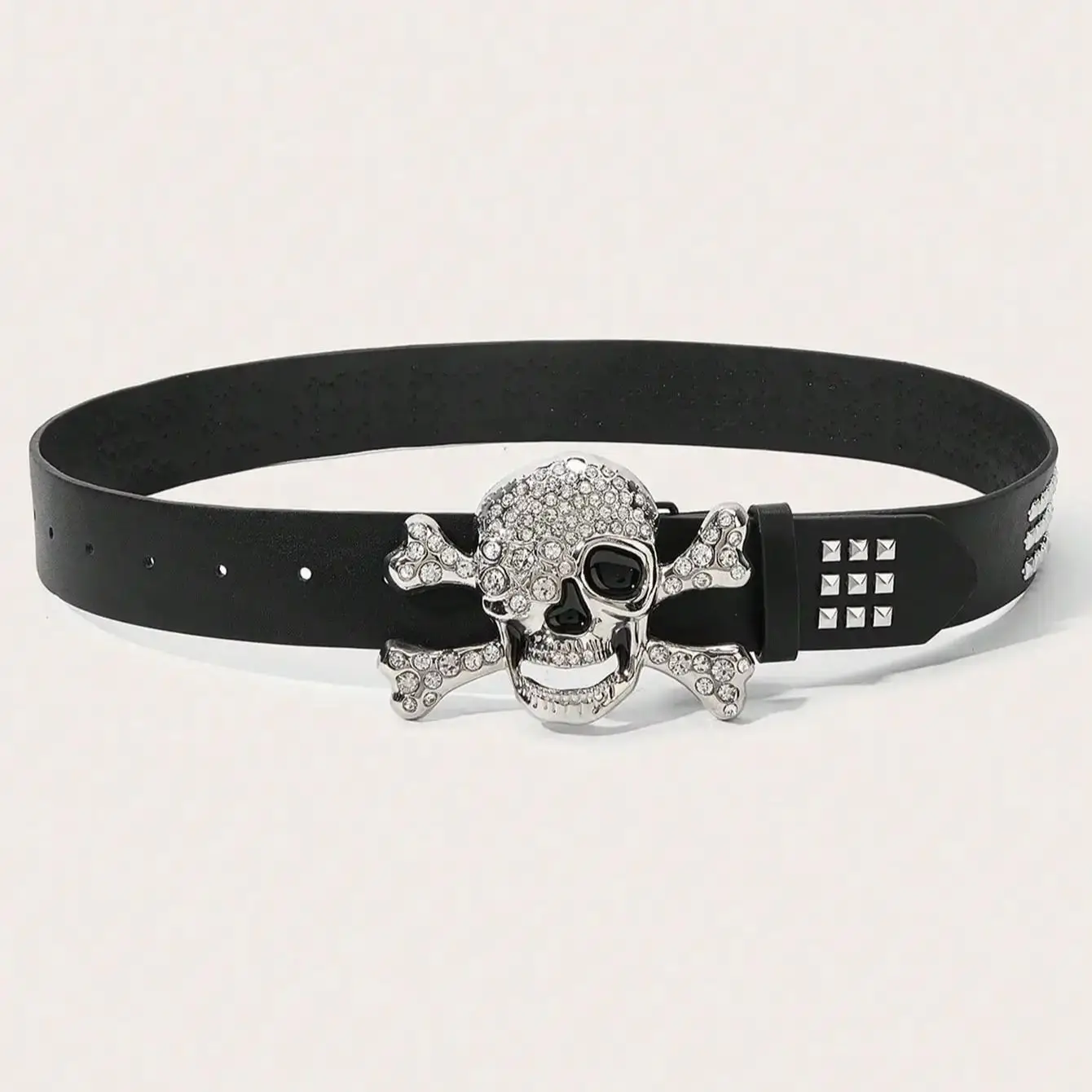 Gothic Totenkopf Strass Schnalle Gürtel - Stylischer Subkultur Punk Nieten Hip-Hop Rock Y2K Gürtel Accessoire Casual Täglich, Für Männer Frauen – Detail 3