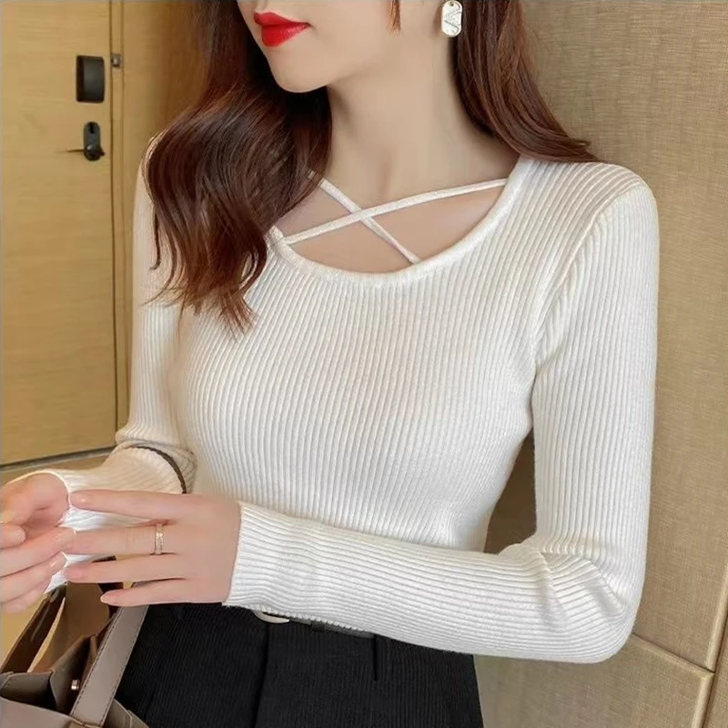 Elegant Women White Pullovers Sweaters Autumn Winter Korean Fashion Clothing Casual Long Sleeve Knitted Ladies Black Y2k Tops