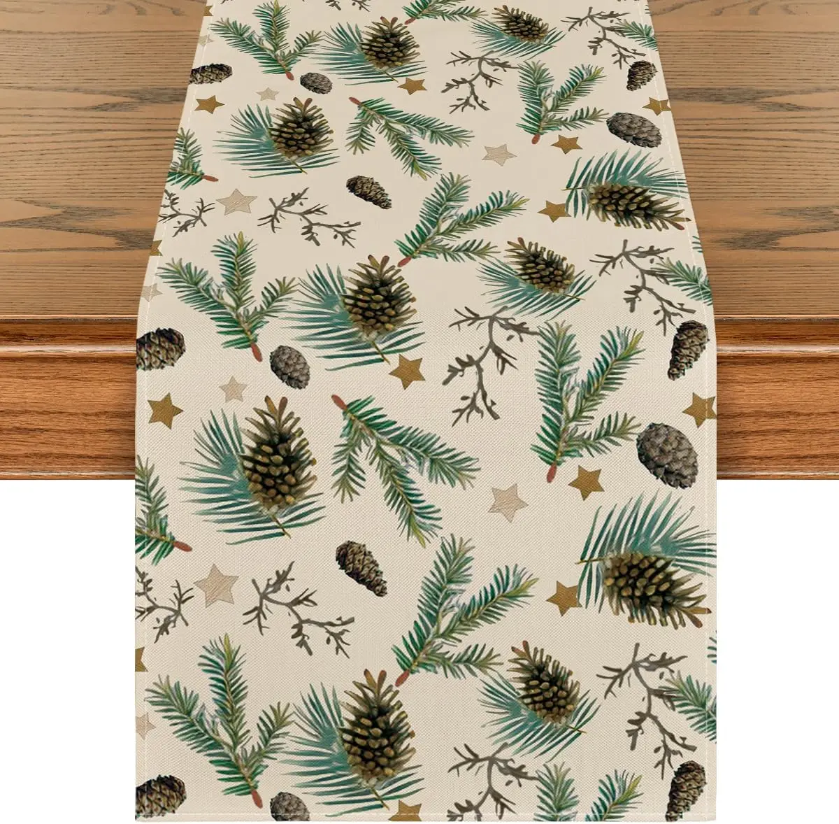 Christmas Pine Cone Leaves Star Table Runner Party Decor Reusable Winter Xmas Pine Needle Table Runners Christmas Decoration
